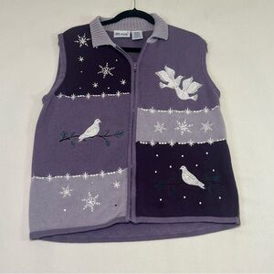 Women's Blair Purple Sleeveless Zip Vest Sweater W/Doves M Very Good Condition